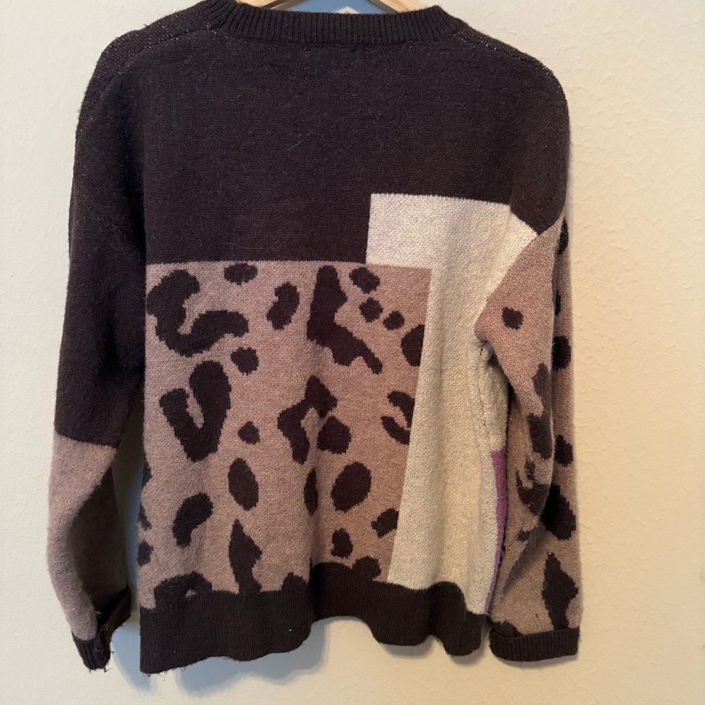 Entro Color Block Sweater Women’s Medium Leopard Spots 80s Style Preppy - Picture 3 of 3